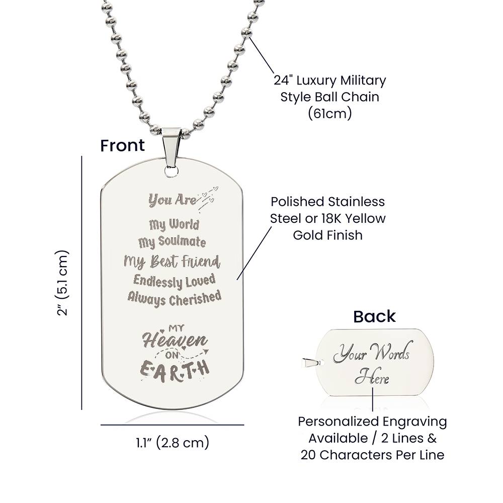 You Are My World Engravable Dog Tag Necklace