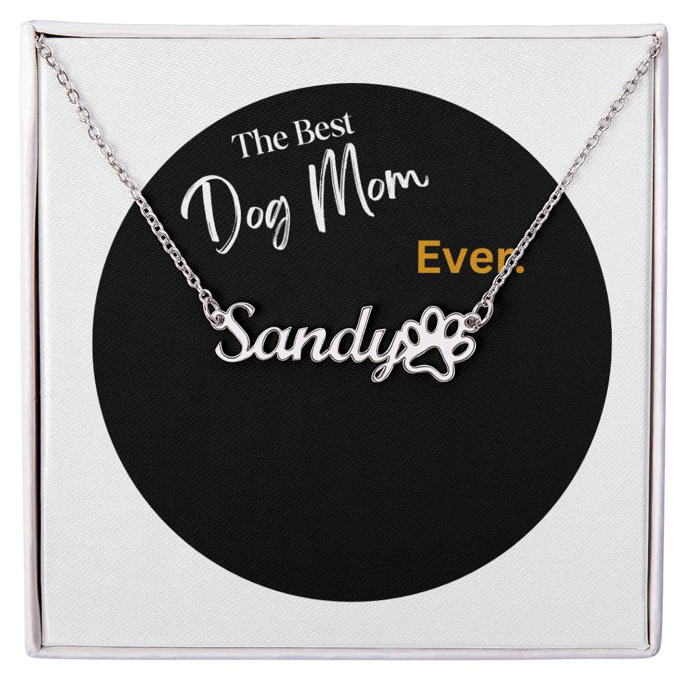 Gift for Mom:  Furry Friend's Name and Paw Print Necklace