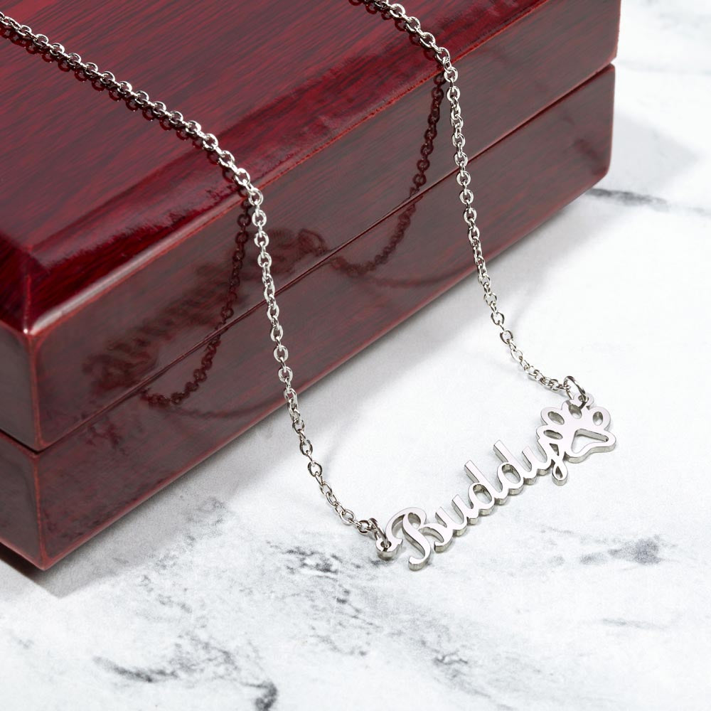 Gift for Mom:  Furry Friend's Name and Paw Print Necklace