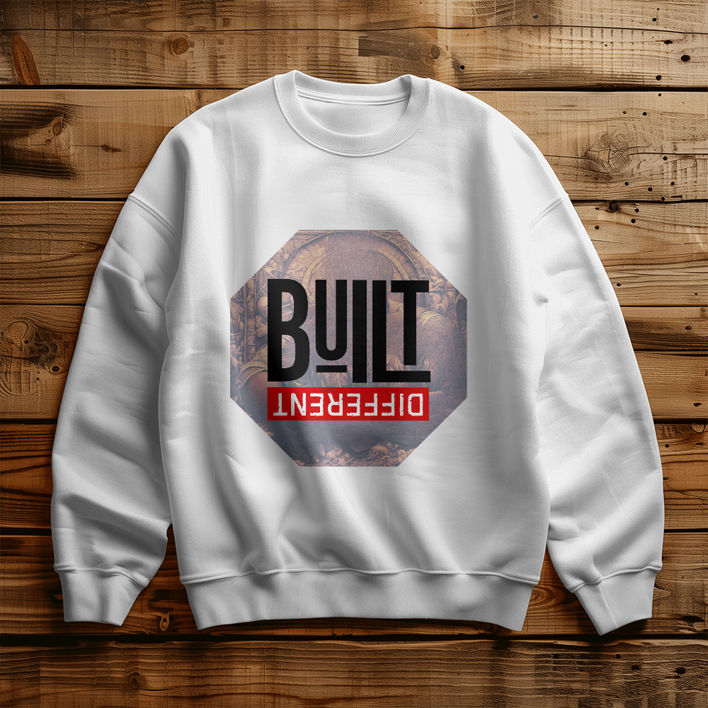 Built Different White & Black Unisex Sweatshirt