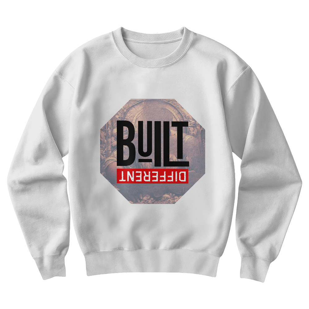 Built Different White & Black Unisex Sweatshirt