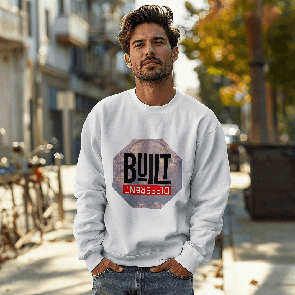 Built Different White & Black Unisex Sweatshirt