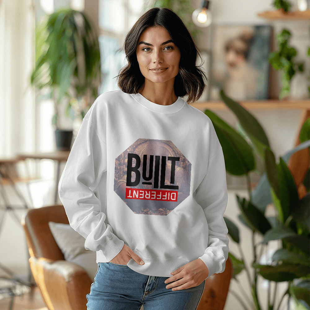 Built Different White & Black Unisex Sweatshirt