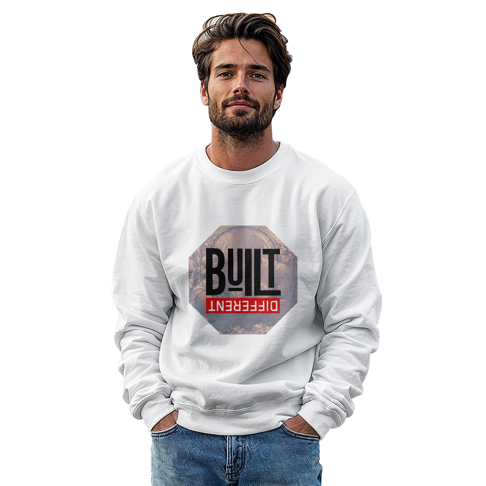 Built Different White & Black Unisex Sweatshirt