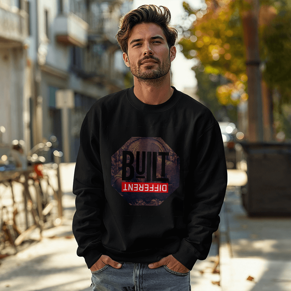 Built Different White & Black Unisex Sweatshirt